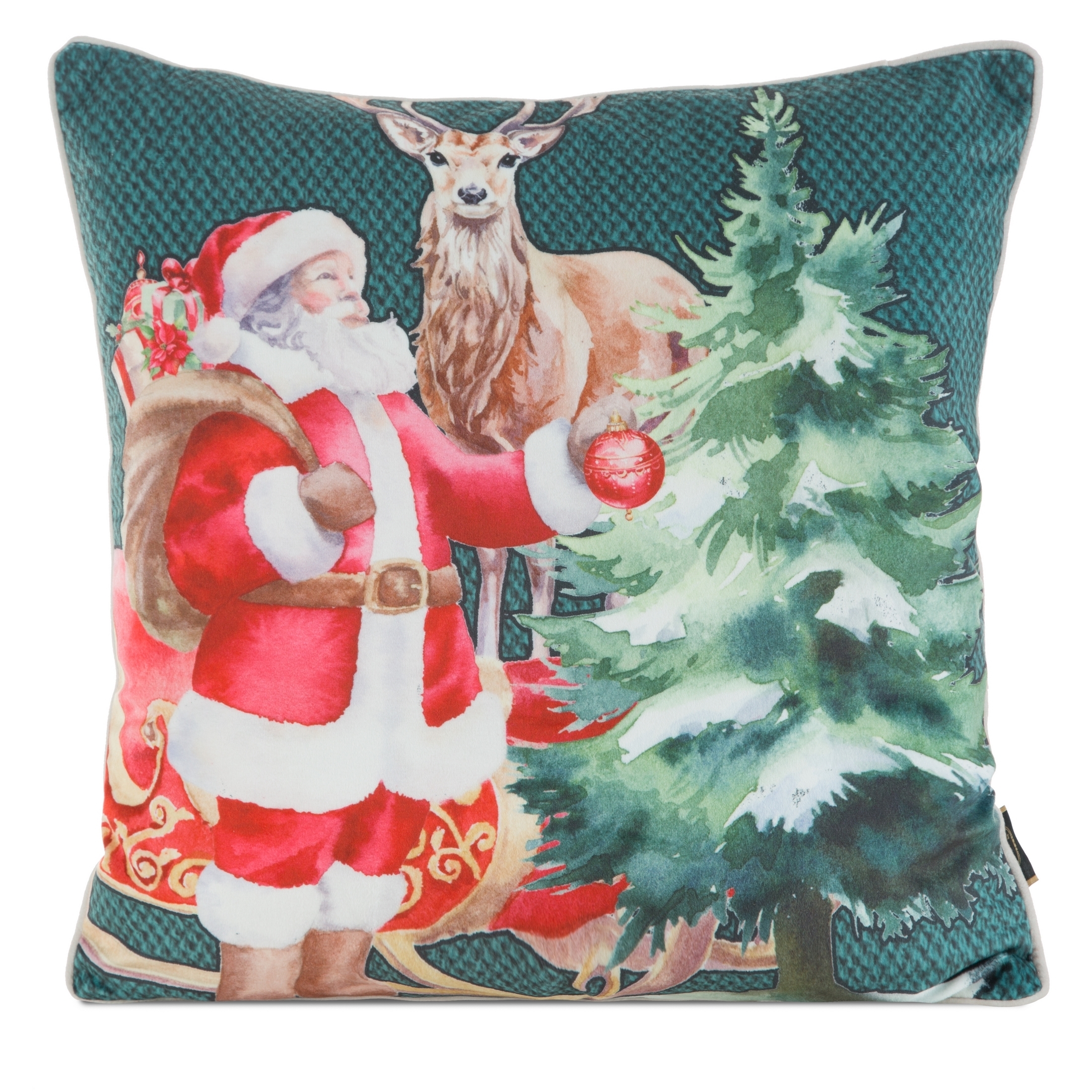 Zamatová vianočná obliečka na vankúš - Santa Claus na zelenom