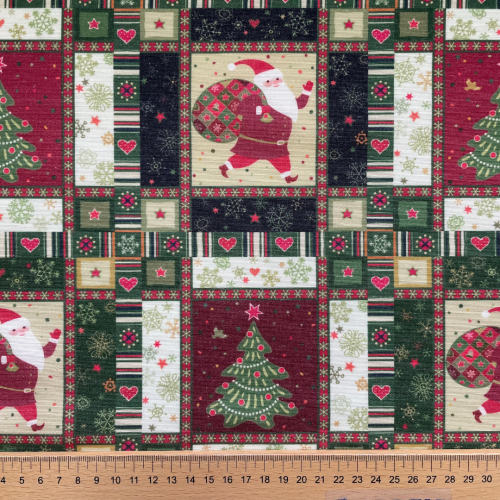 Vianočná dekoračná látka - Santa Claus a stromček