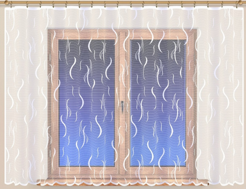 Biela žakárová záclona s vlnkami, rovná - Lamba