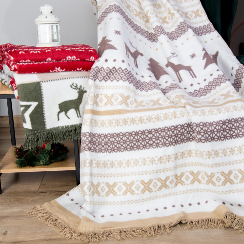 Vianočná bavlnená deka s nórskym vzorom na biele - Elisa