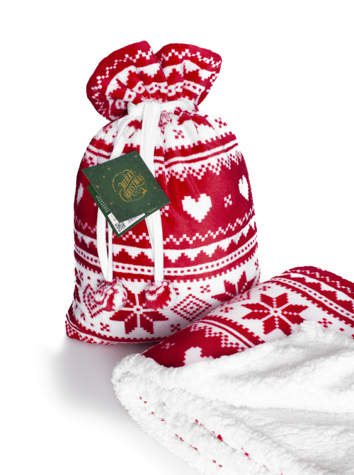 Deka Sherpa - vianočná deka - nórsky vzor - červeno biela