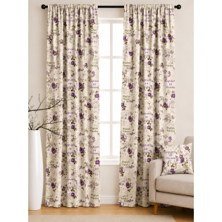 Hotový dekoračný záves - krémový s fialovými kvetmi - Velvet - 105