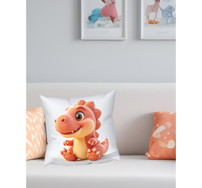 Dekoračná obliečka na vankúš - oranžový dinosaurus