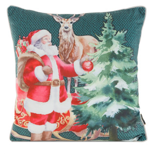 Zamatová vianočná obliečka na vankúš - Santa Claus na zelenom