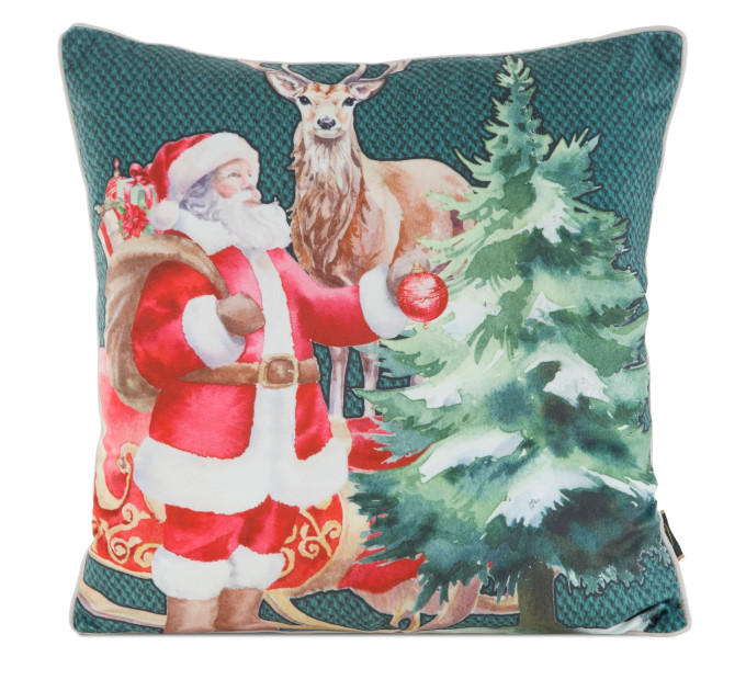 Zamatová vianočná obliečka na vankúš - Santa Claus na zelenom