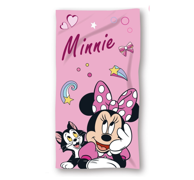 Osuška detská froté - Minnie a mačka na ružovom pozadí 1022