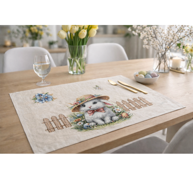 Velkonočné gobelínové prestieranie 35 × 45 cm - biely zajačik
